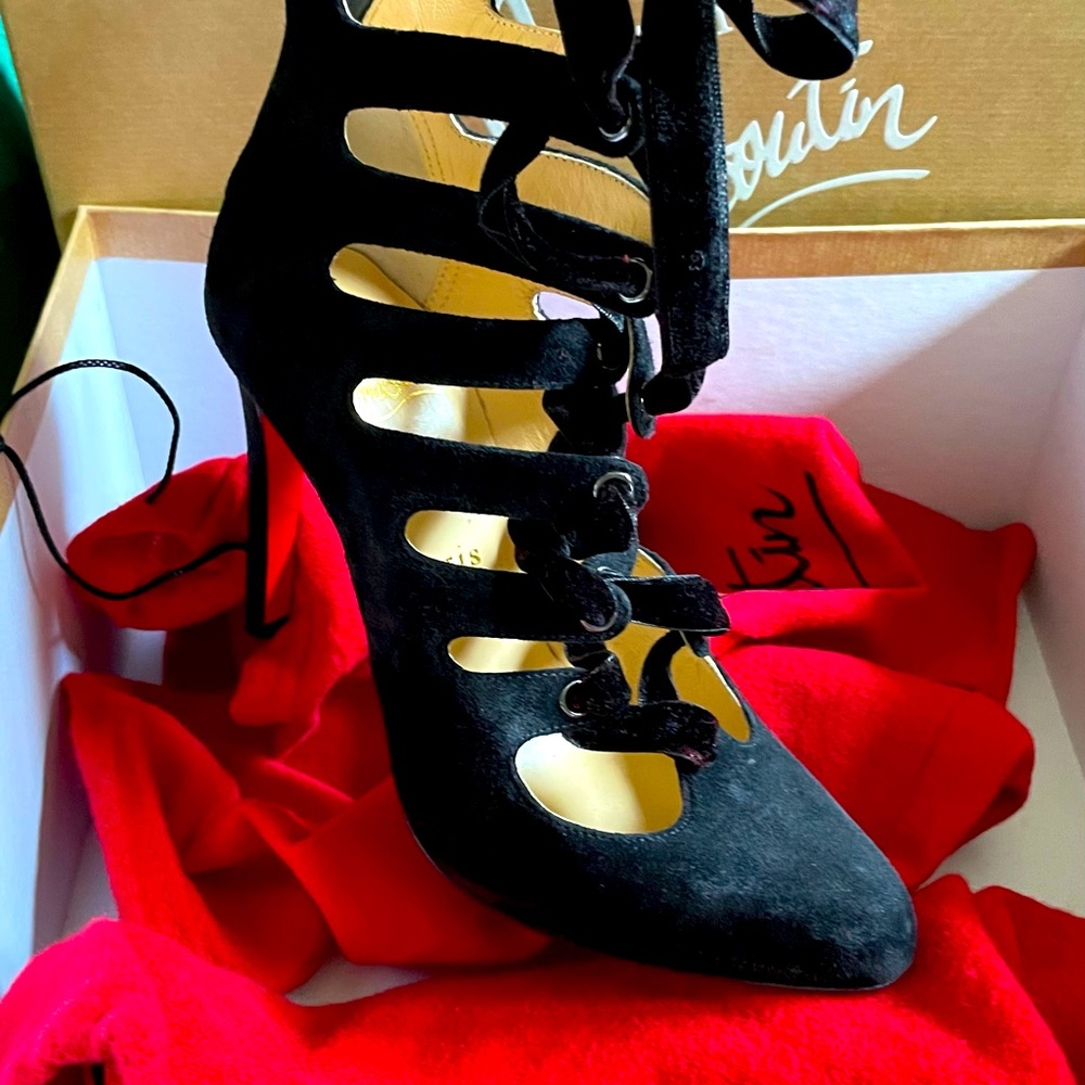 Christian Louboutin suede heels lace up